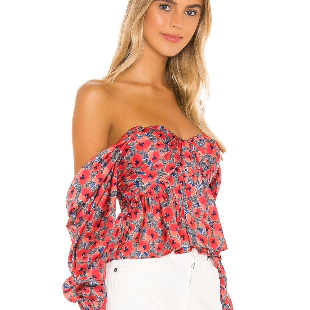 House of Harlow 1960 Pink Bustier Peplum Long Sleeve Top